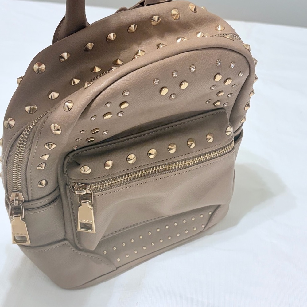 bebe Taupe Backpack with Gold Studs